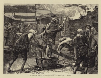 A Fire in Japan, Native Firemen and Engines at Work by Edward Frederick Brewtnall